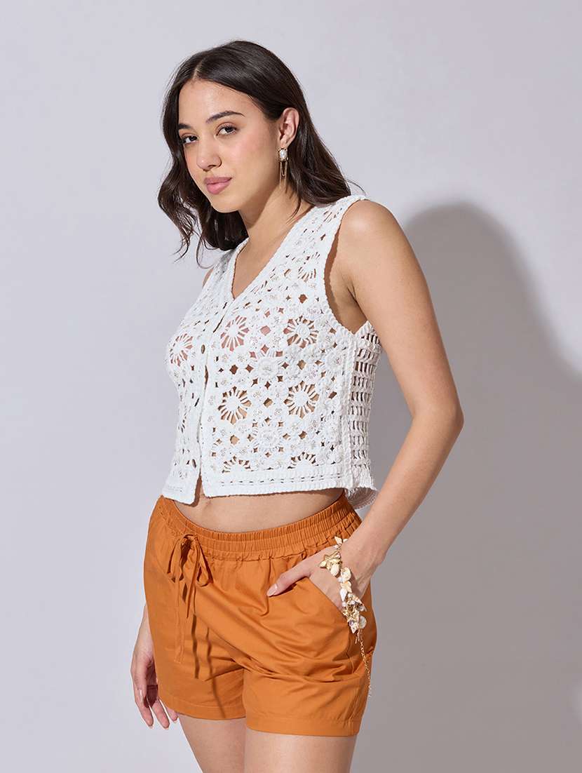 women self designed sheer crochet top - 22363476 -  Standard Image - 3