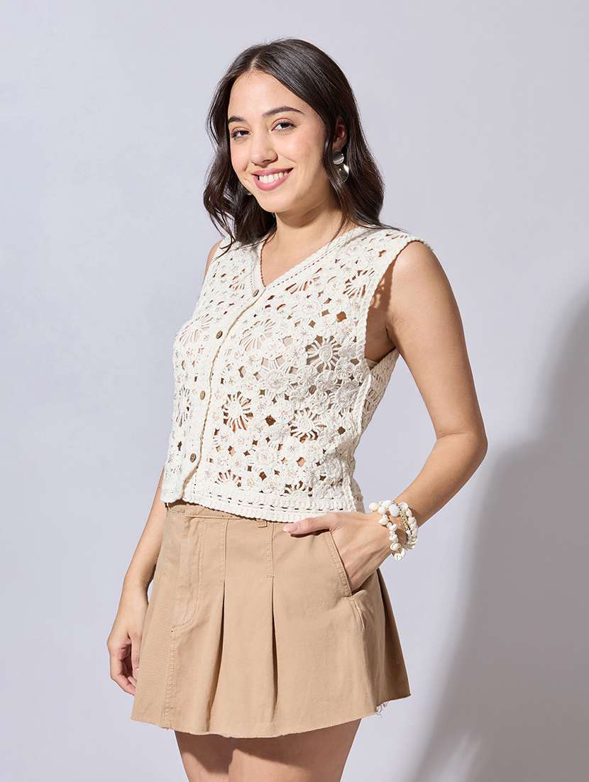 women self designed sheer crochet top - 22363477 -  Standard Image - 3