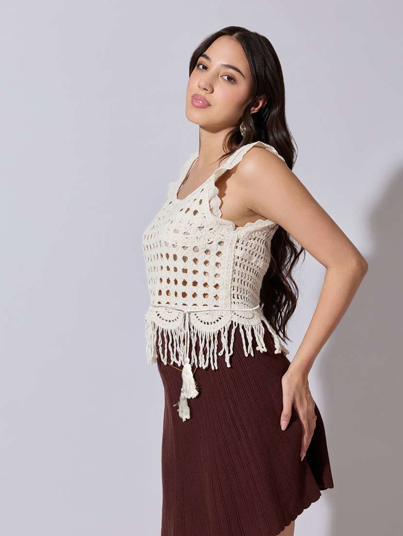 women self designed sheer crochet top - 22363478 -  Standard Image - 3