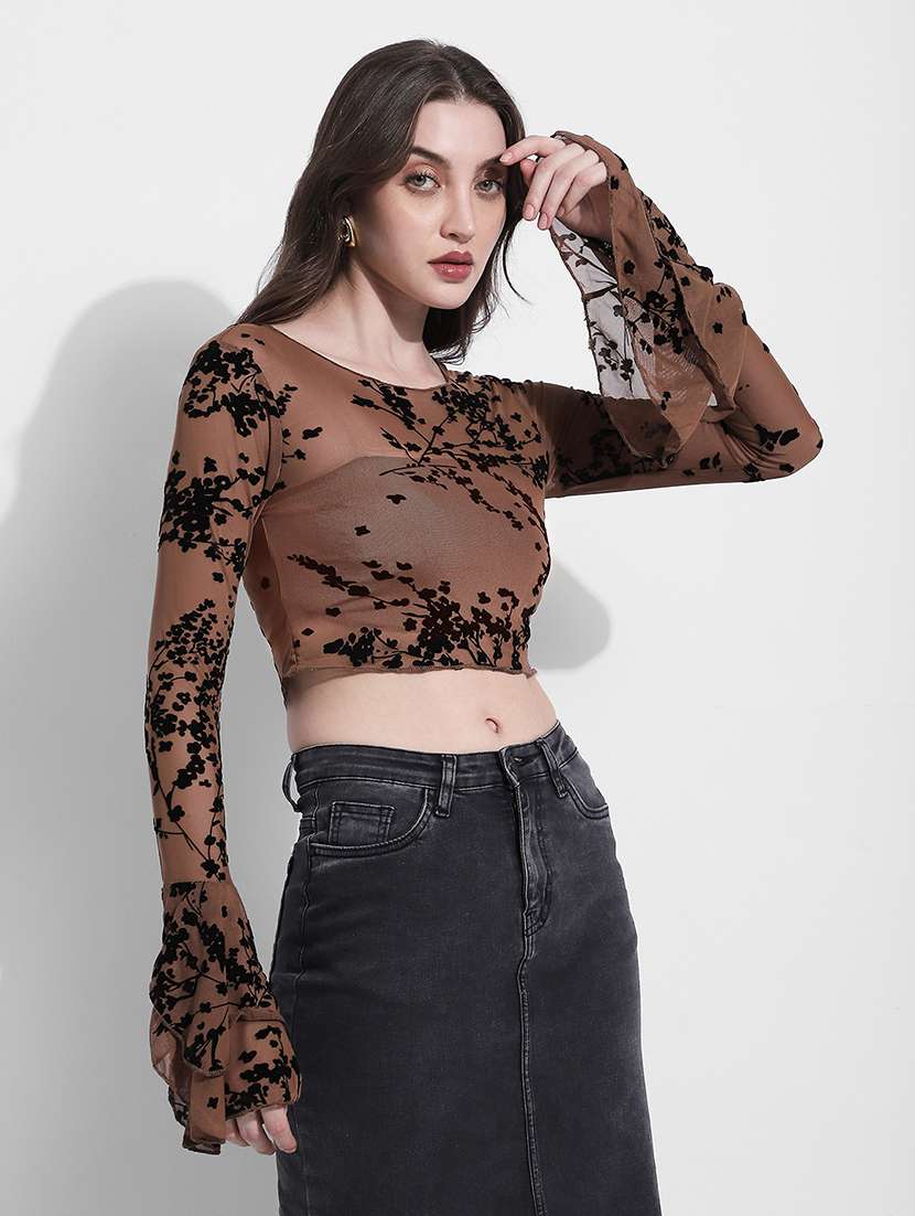 women self designed bell sleeve crop top - 22363479 -  Standard Image - 3