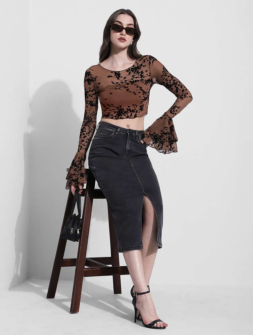 women self designed bell sleeve crop top - 22363479 -  Standard Image - 5