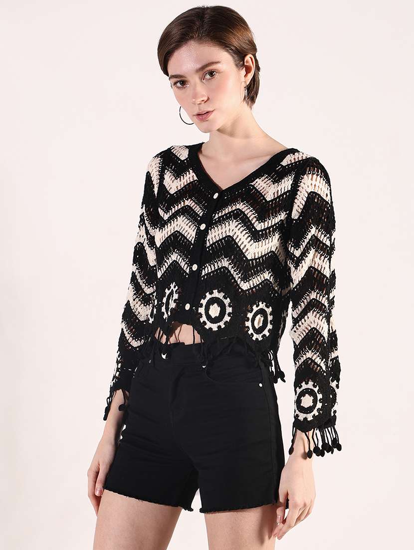women self designed sheer crochet top - 22363482 -  Standard Image - 3