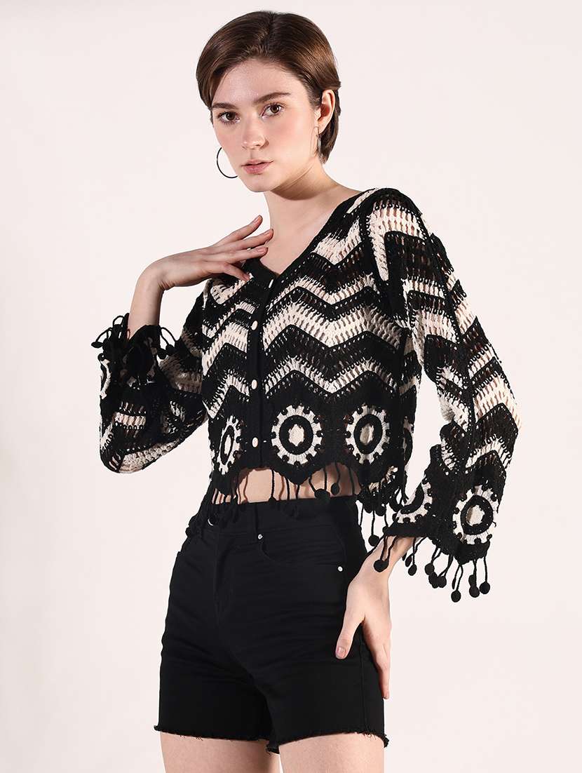 women self designed sheer crochet top - 22363482 -  Standard Image - 5