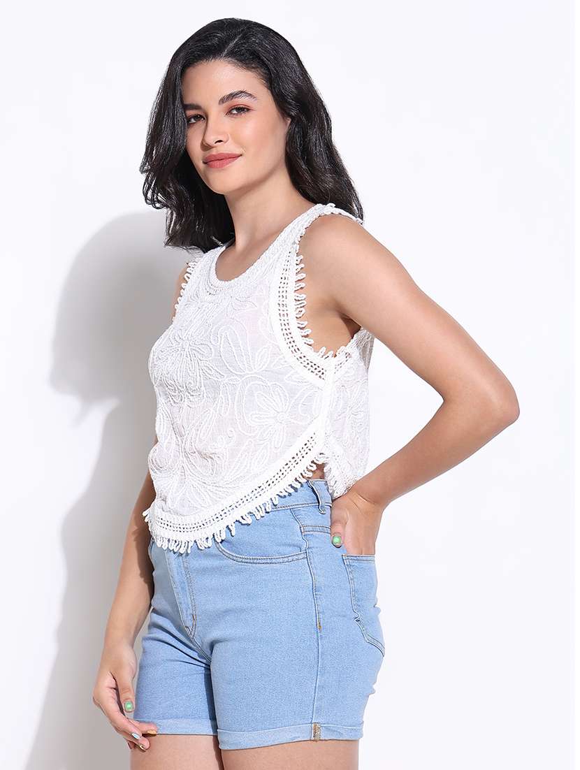 women self designed sheer crochet top - 22363484 -  Standard Image - 3