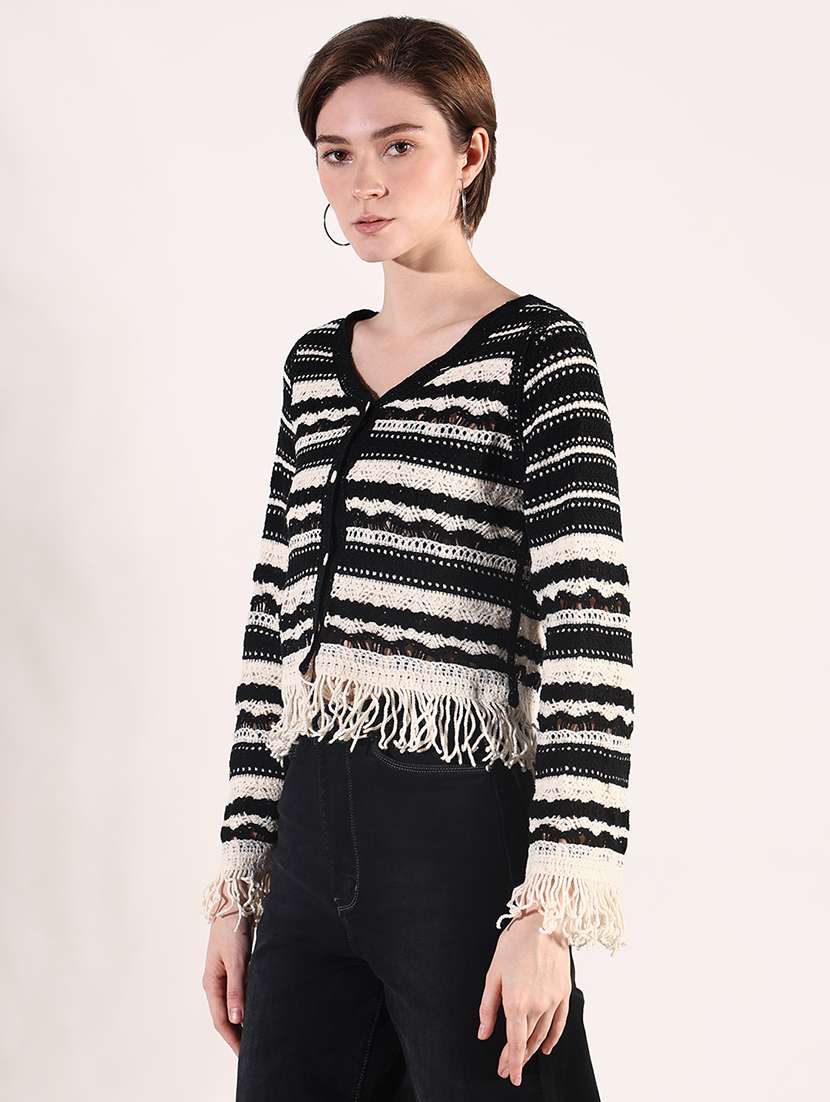 women self designed sheer crochet top - 22363487 -  Standard Image - 3