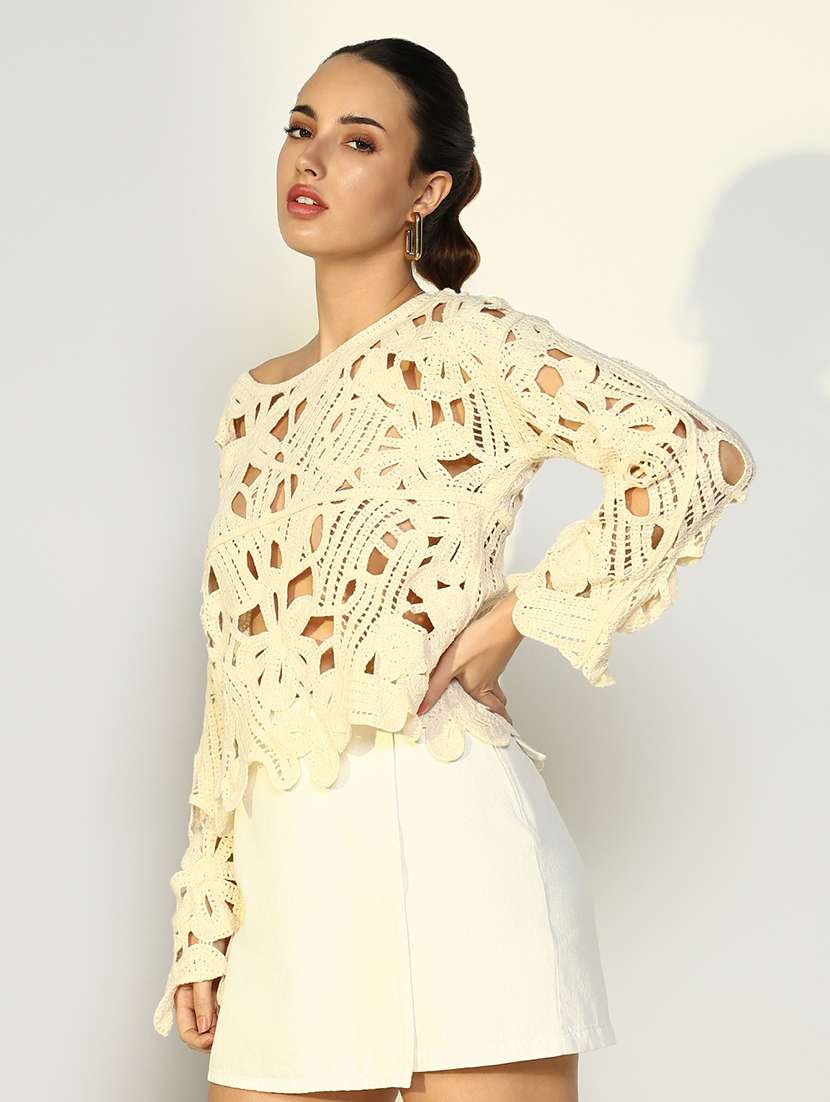 women self designed sheer crochet top - 22363488 -  Standard Image - 3