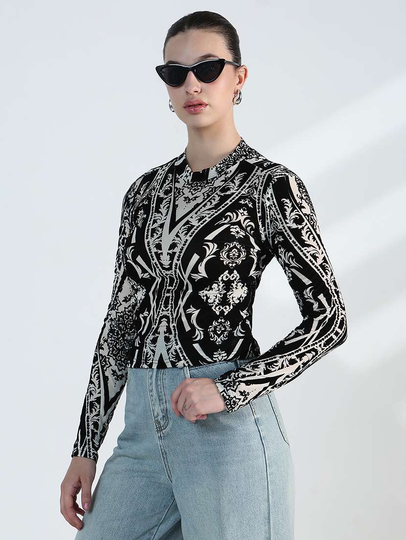 women printed long sleeve crop top - 22363489 -  Standard Image - 3