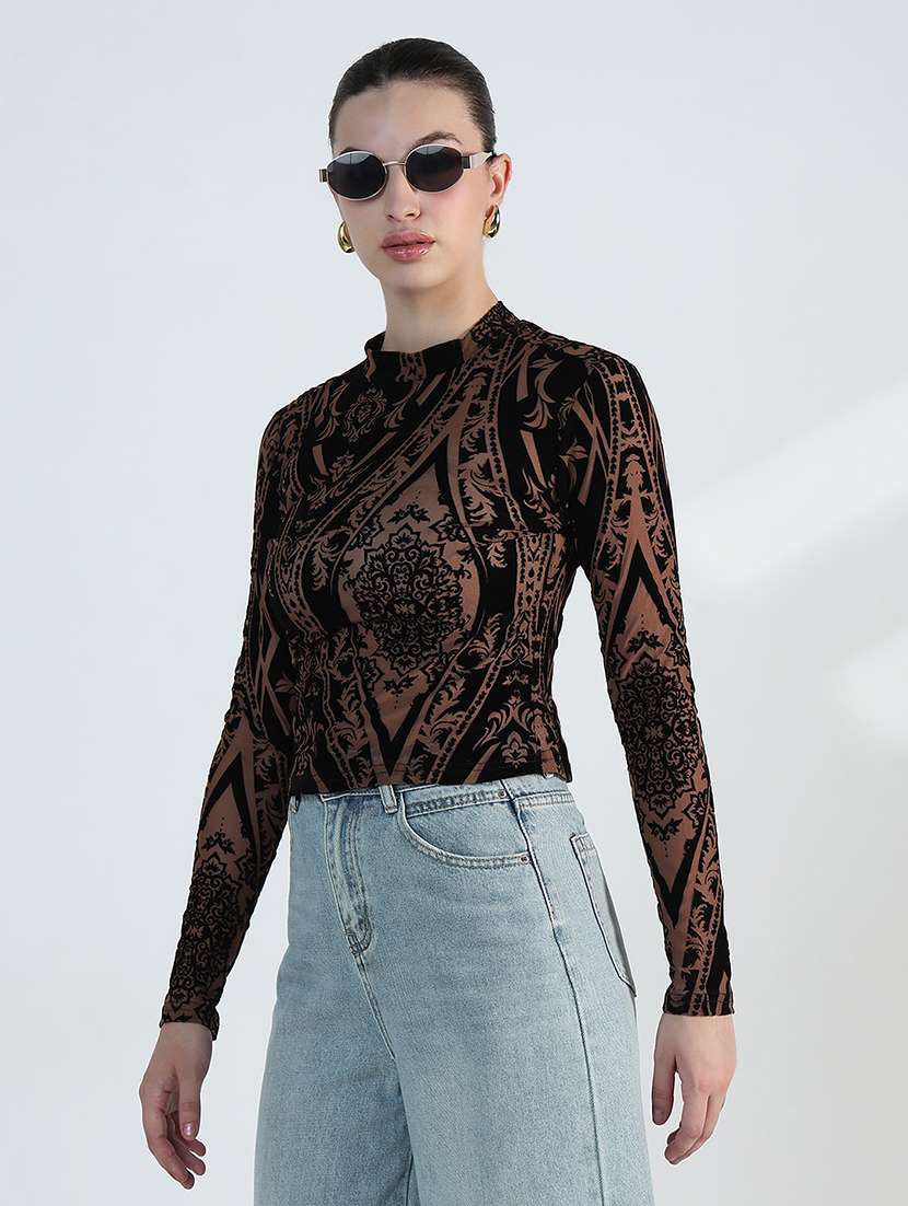Women Self Designed Long Sleeve Crop Top - 22363490 -  Standard Image - 3