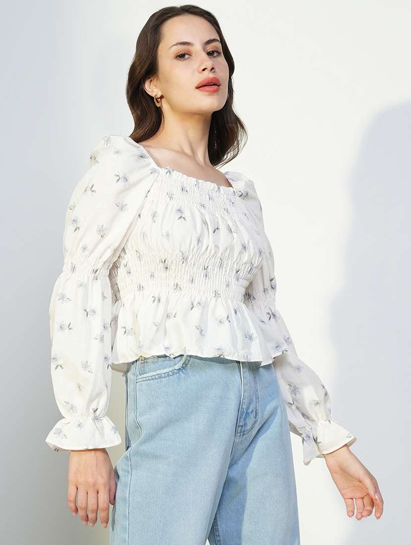 women printed long sleeve peplum top - 22363491 -  Standard Image - 3