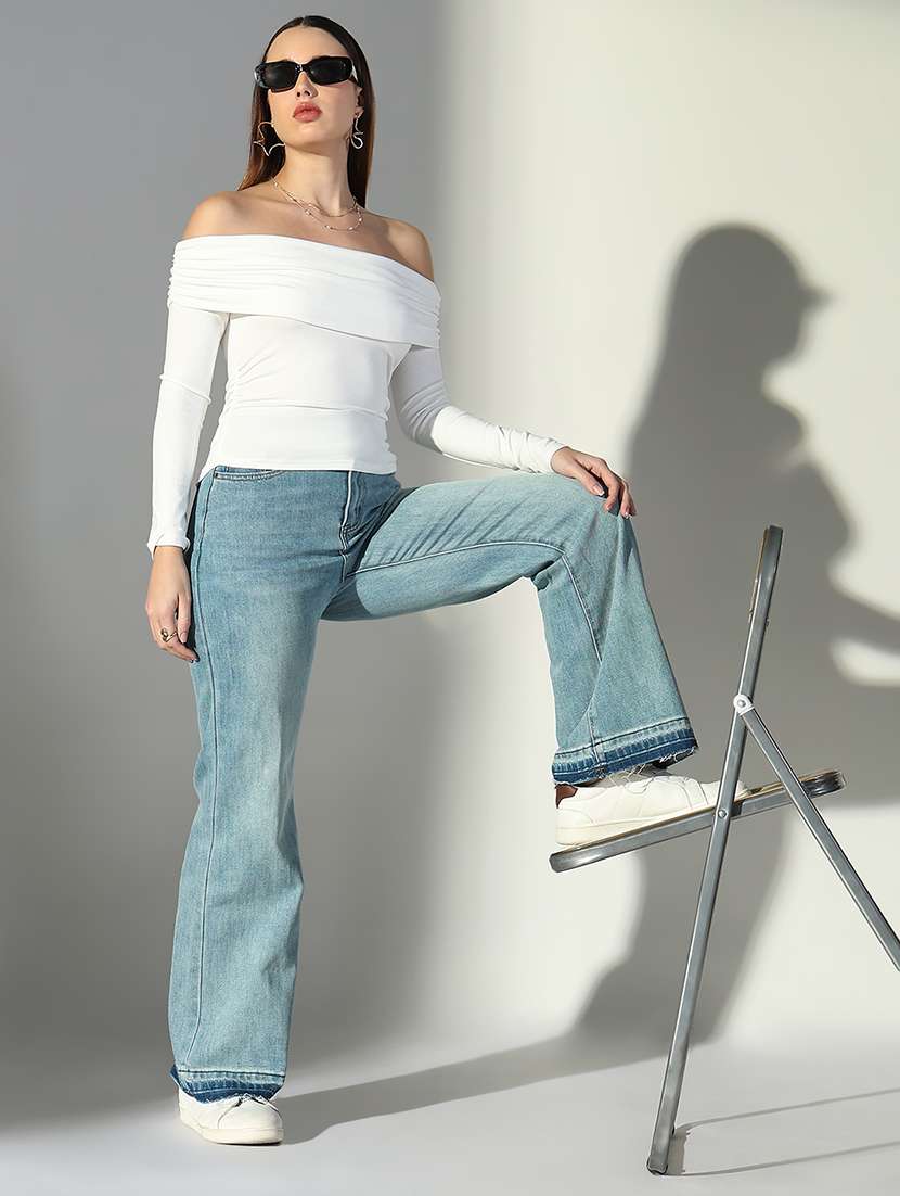 women solid off shoulder long sleeve top - 22363495 -  Standard Image - 5