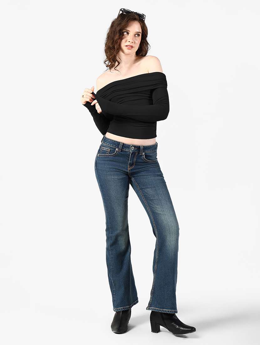 women solid off shoulder long sleeve top - 22363496 -  Standard Image - 5