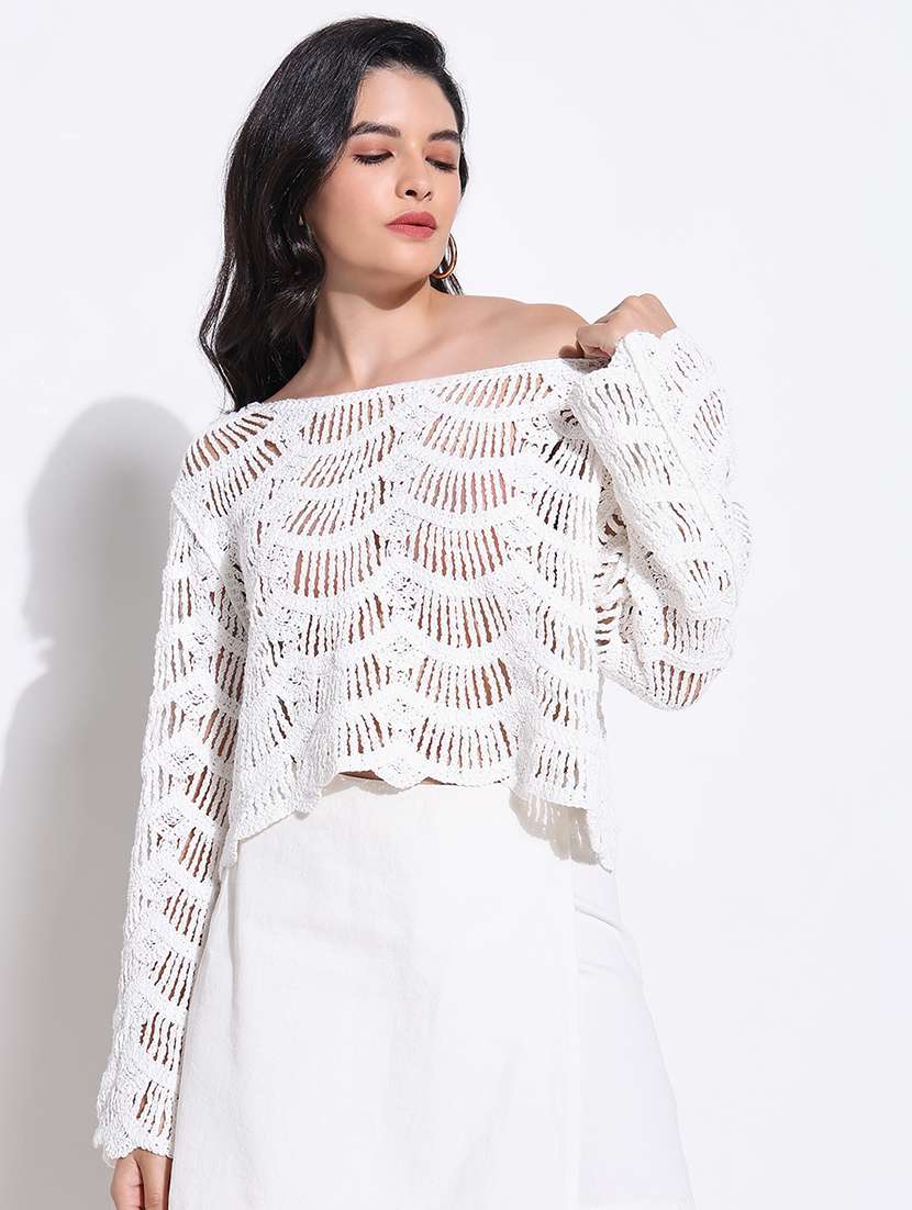 women self designed sheer crochet top - 22363498 -  Standard Image - 5