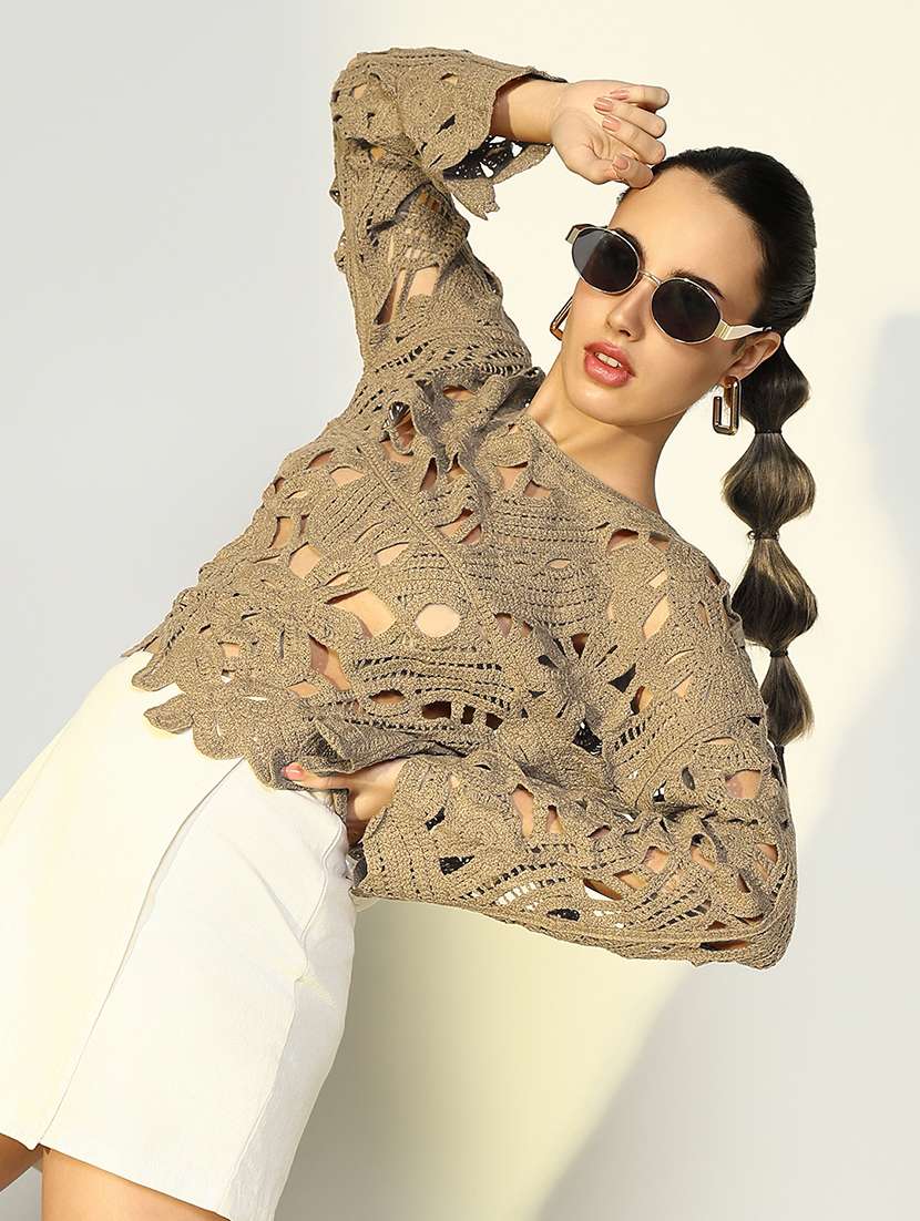 women self designed sheer crochet top - 22363499 -  Standard Image - 5