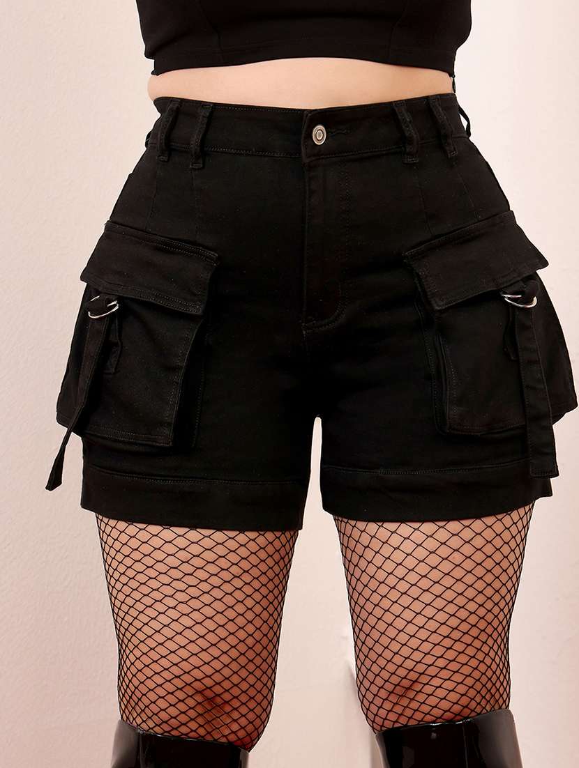 women plus size solid high rise cargo shorts - 22363503 -  Standard Image - 3