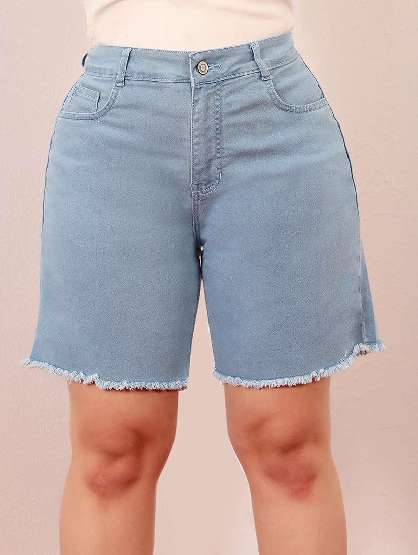 women plus size solid high rise denim shorts - 22363504 -  Standard Image - 3