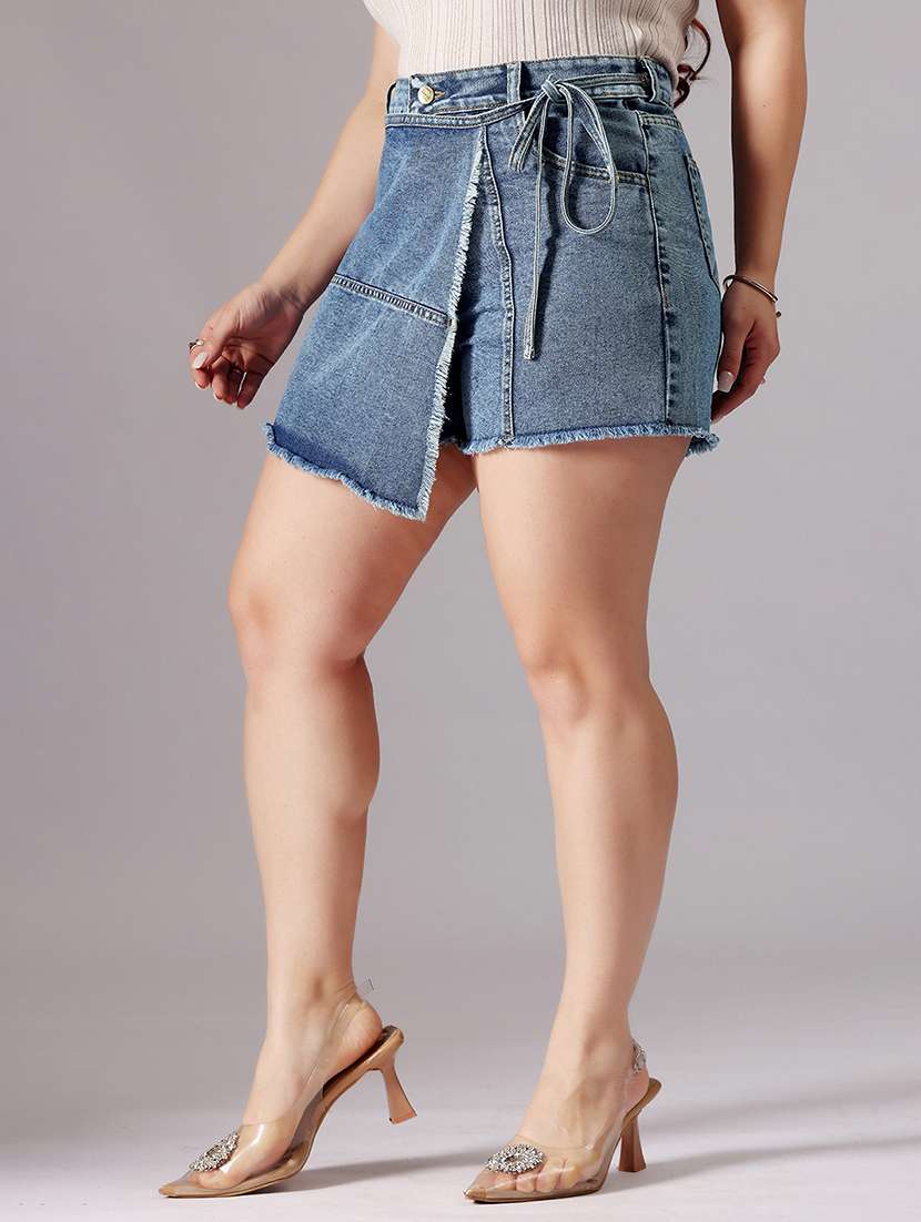 women plus size solid high rise denim skorts