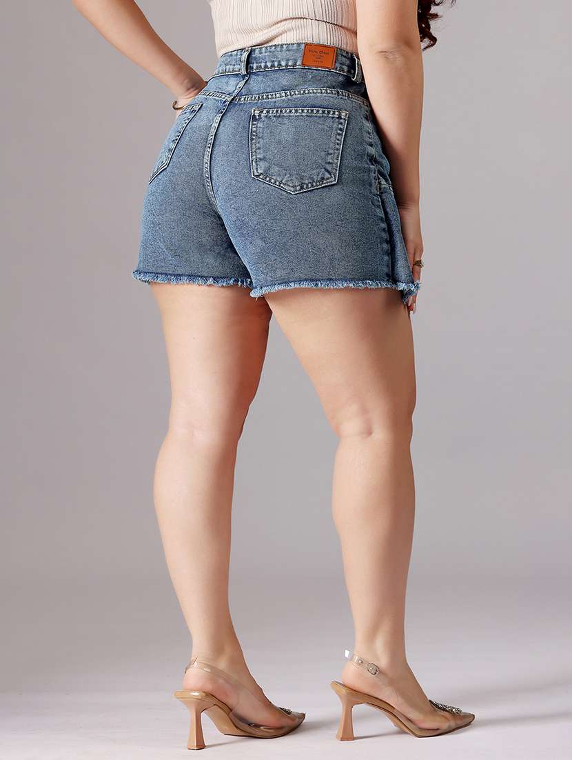 women plus size solid high rise denim skorts - 22363508 -  Standard Image - 3