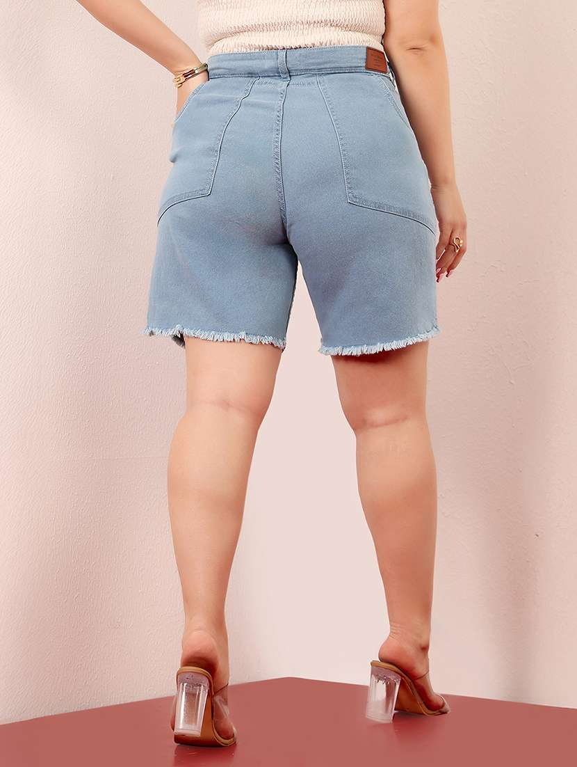 women plus size solid high rise denim shorts - 22363509 -  Standard Image - 3