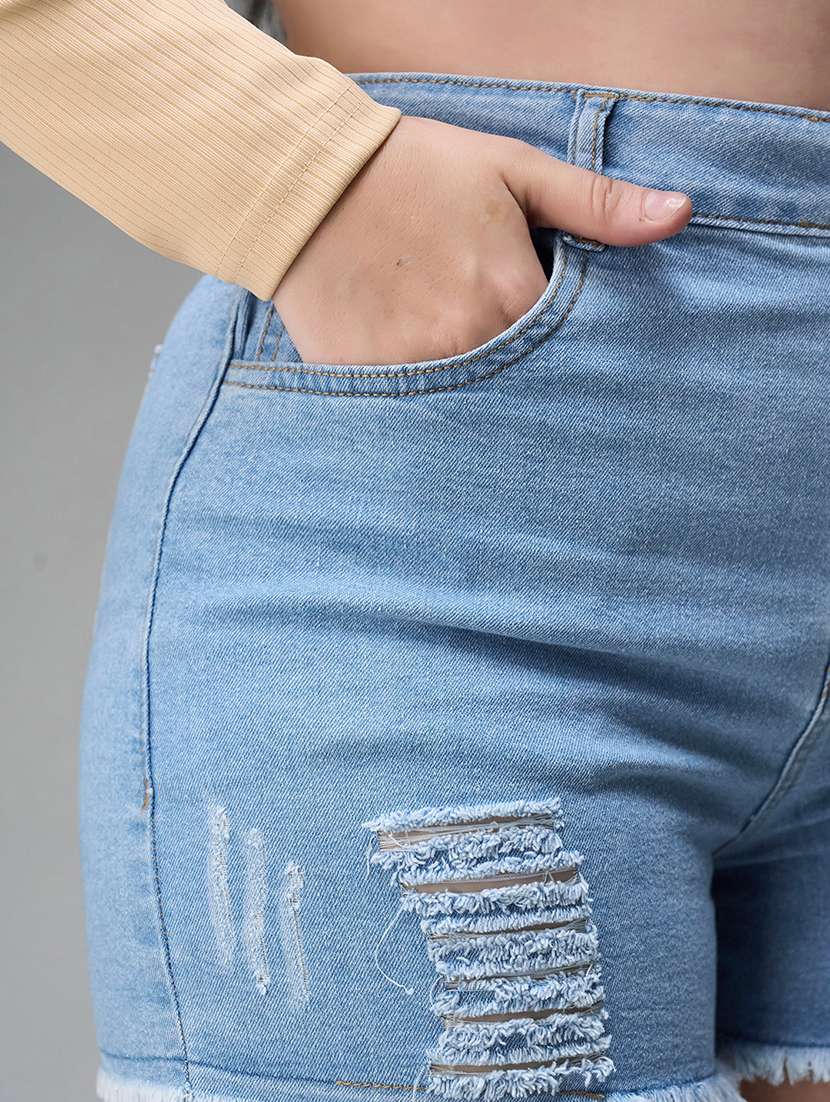 women plus size distressed high rise denim shorts - 22363513 -  Standard Image - 3