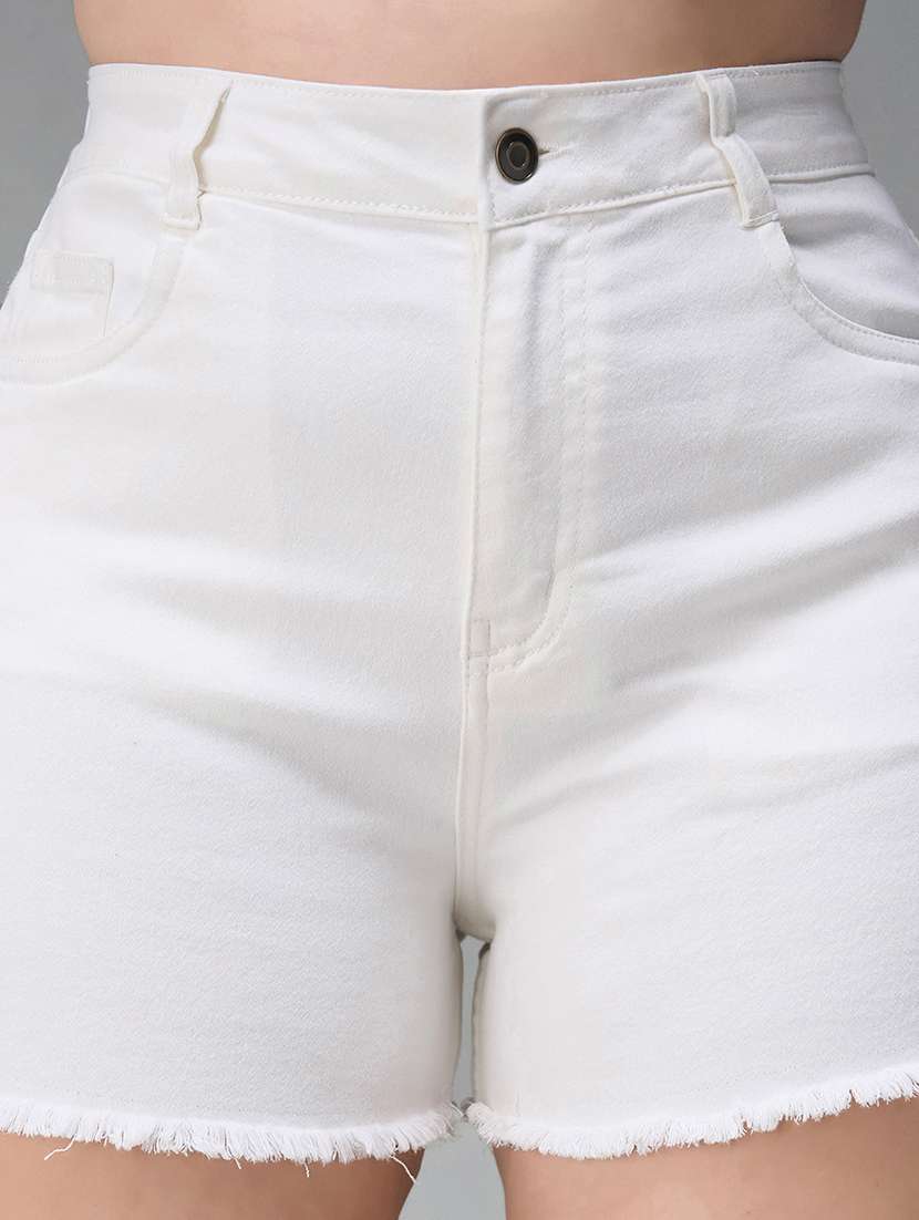 women plus size solid high rise denim shorts - 22363514 -  Standard Image - 3