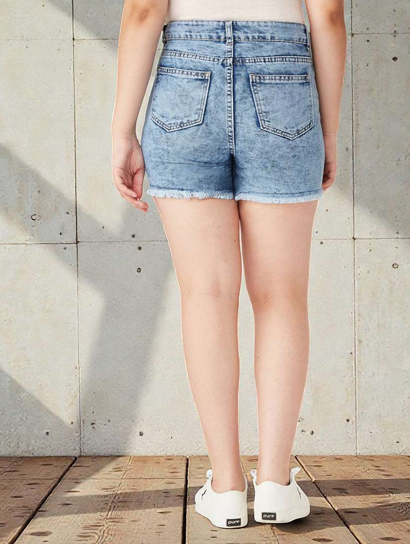 girls solid mid rise denim shorts - 22363516 -  Standard Image - 3