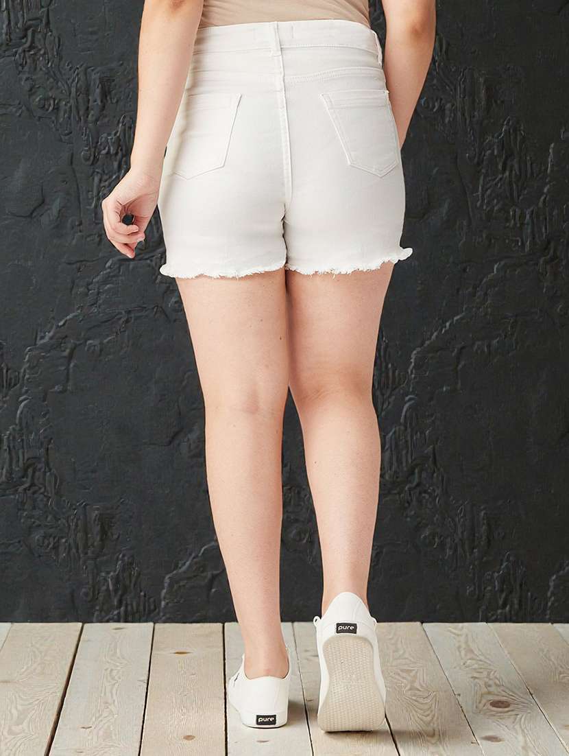 girls solid mid rise denim shorts - 22363518 -  Standard Image - 3