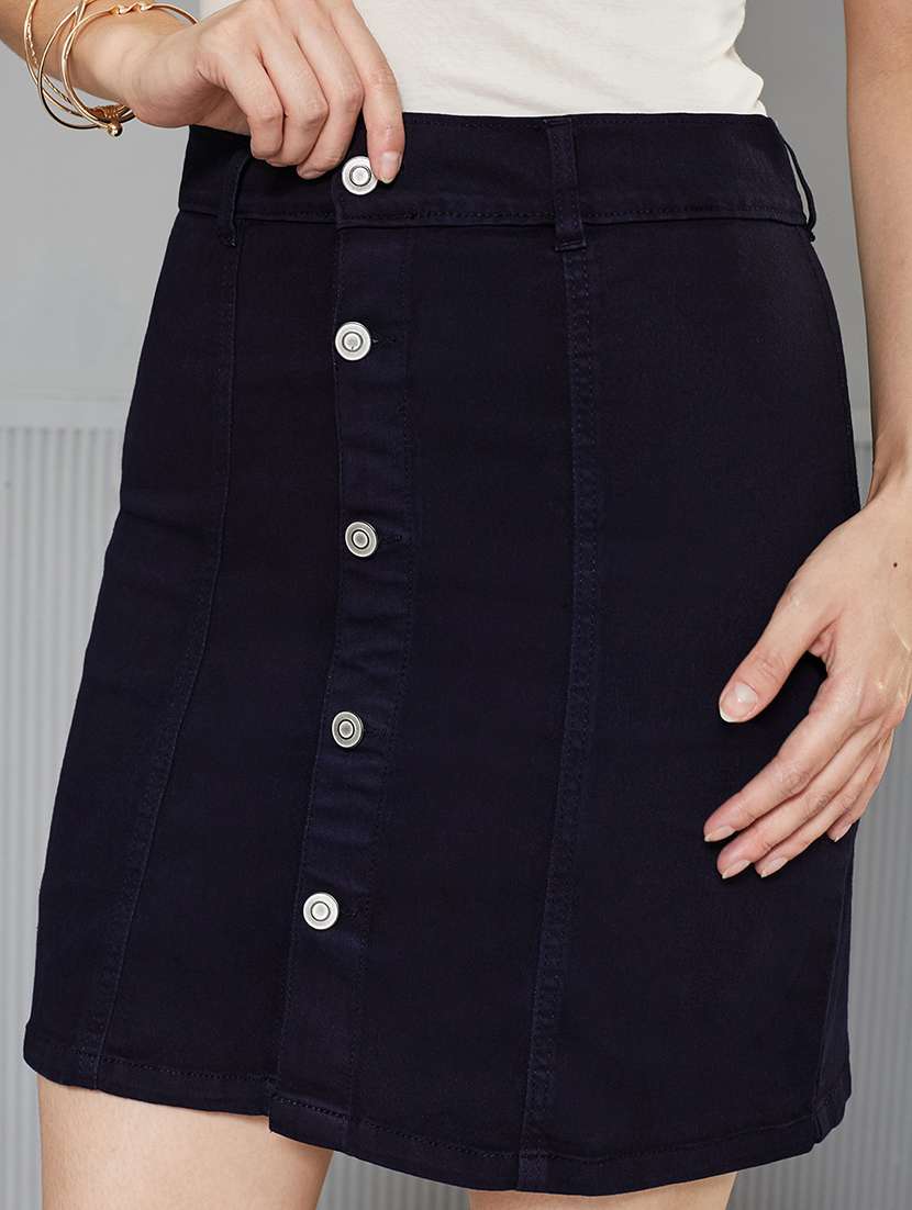 women solid high rise denim skirt - 22363524 -  Standard Image - 3