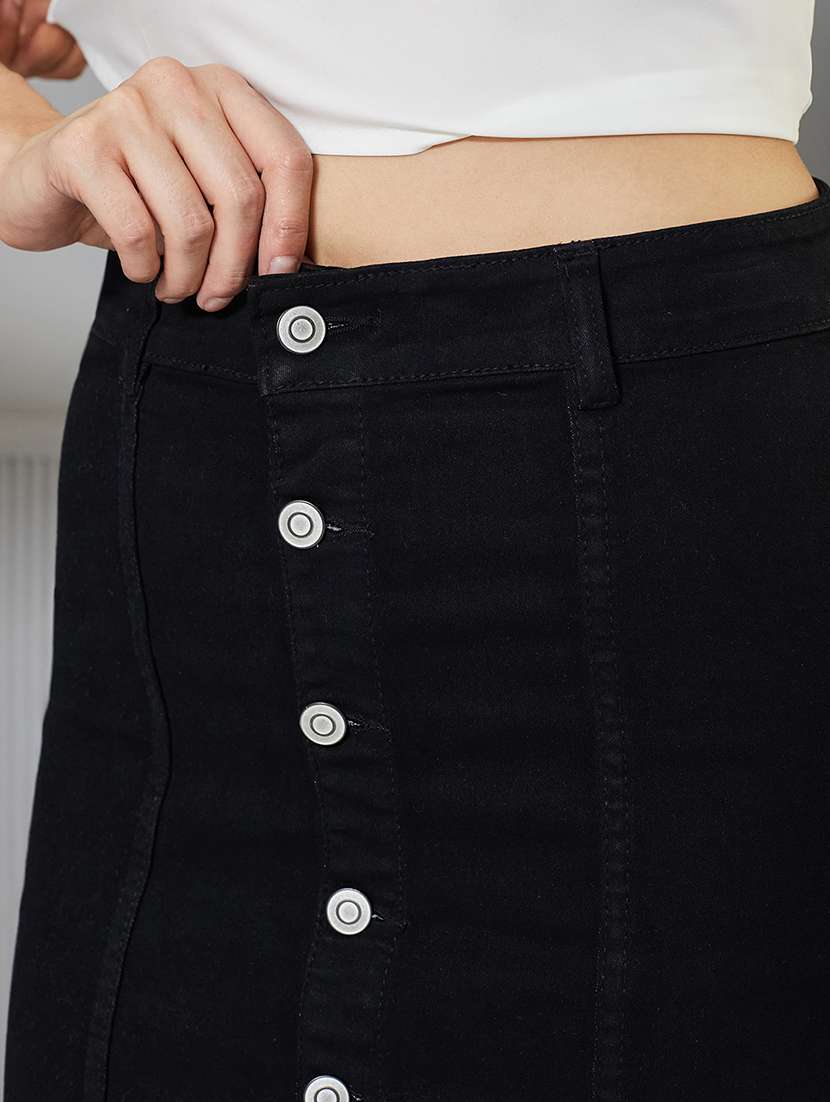 women solid high rise denim skirt - 22363525 -  Standard Image - 3