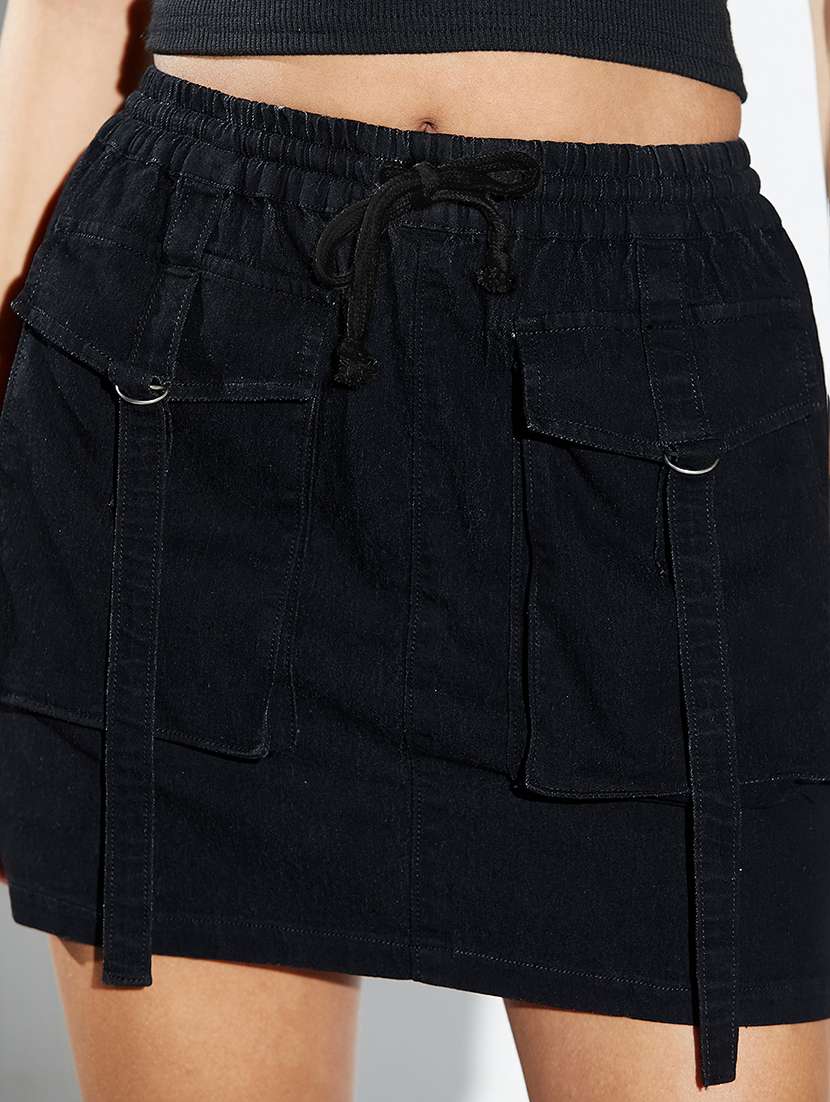 women solid high rise denim cargo skirt - 22363528 -  Standard Image - 3