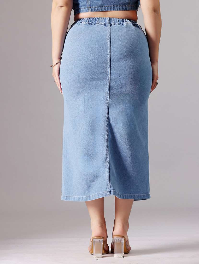 women solid high rise denim straight skirt - 22363537 -  Standard Image - 3