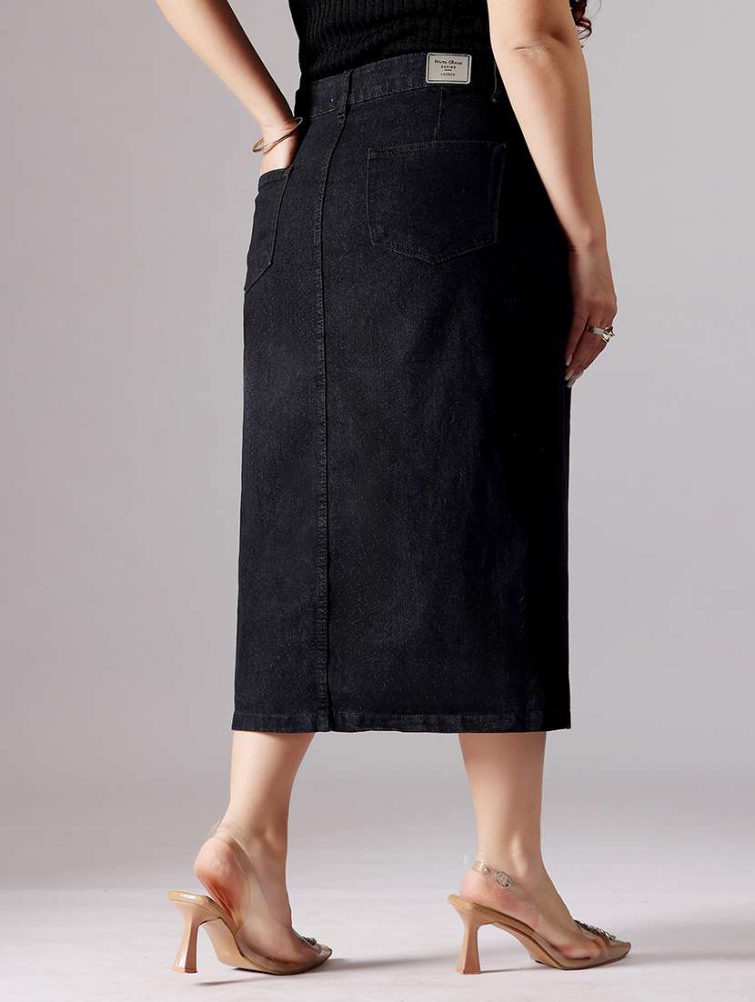 women solid high rise denim straight skirt - 22363539 -  Standard Image - 3