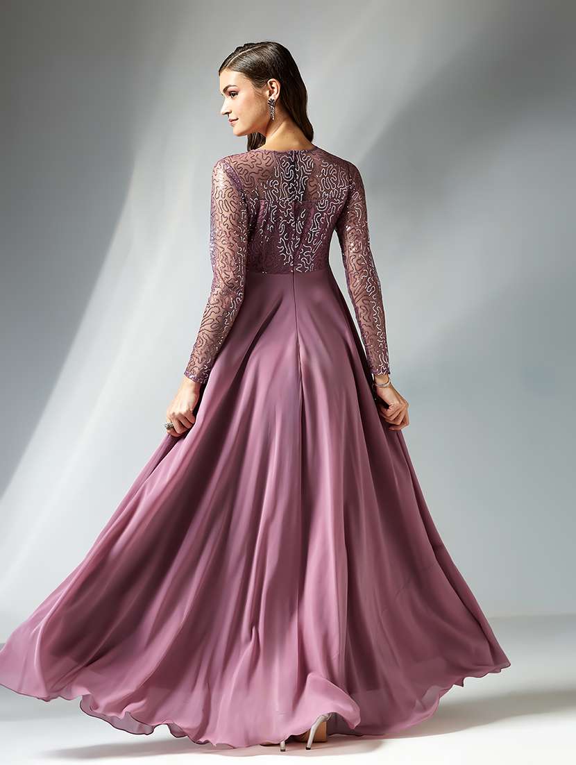 women self designed long sleeve lace fit & flare dress - 22363560 -  Standard Image - 3