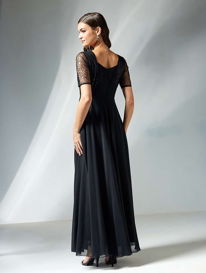 women self designed short sleeve fit & flare dress - 22363564 -  Standard Image - 3