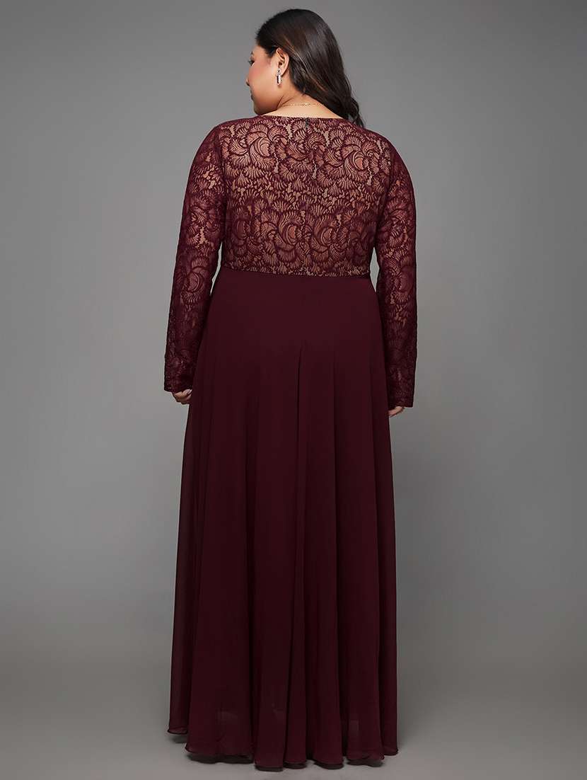 women plus size solid long sleeve lace dress - 22363566 -  Standard Image - 3