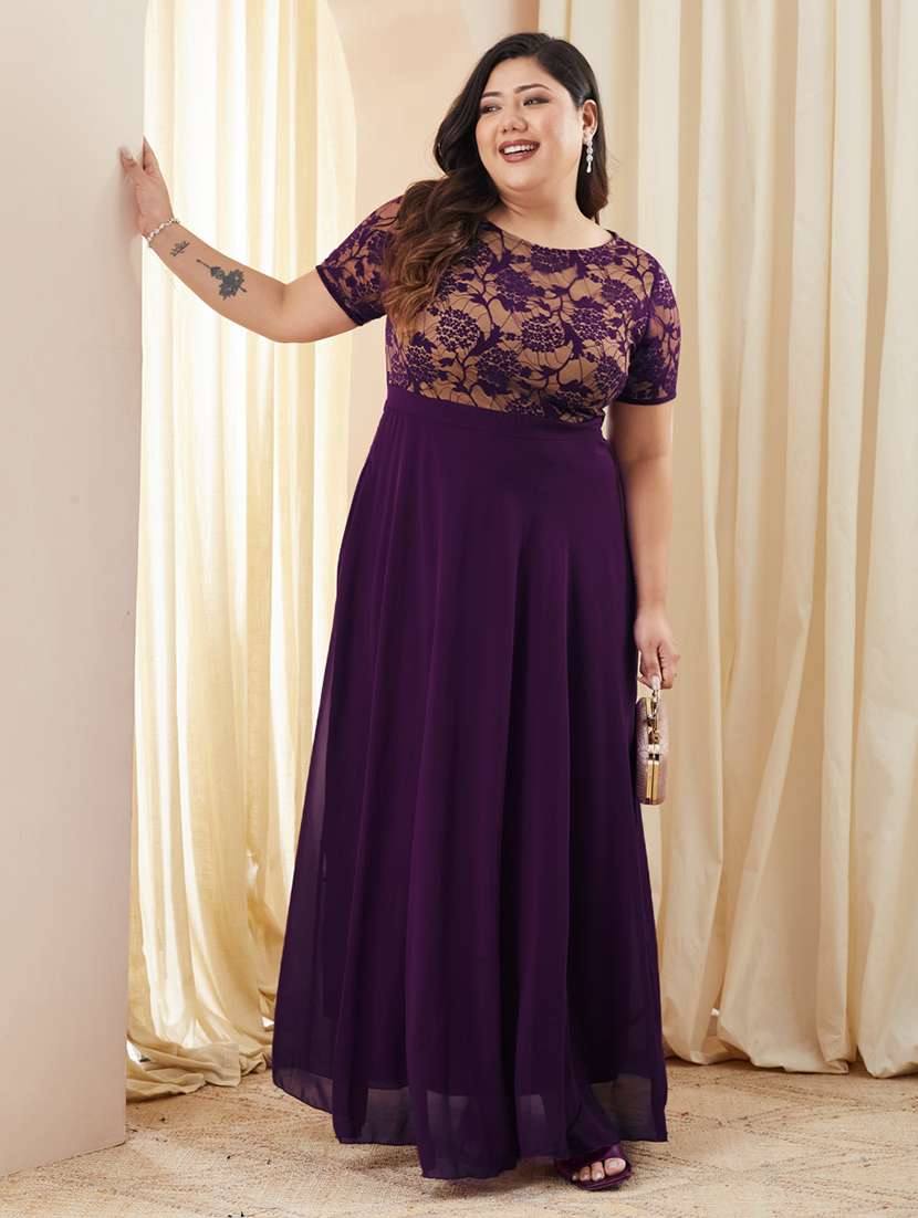 women plus size self designed lace dress - 22363571 -  Standard Image - 3