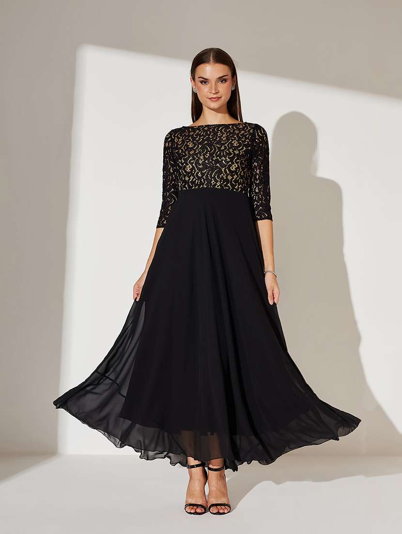 women self designed long sleeve fit & flare dress