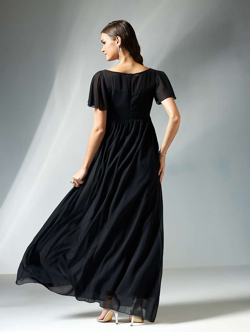 women self designed flute sleeve fit & flare dress - 22363580 -  Standard Image - 3