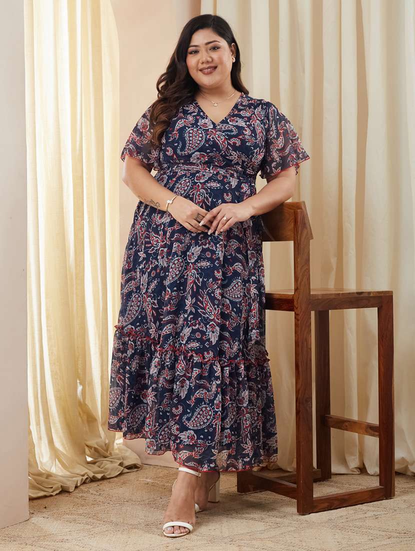 women plus size printed tiered dress
