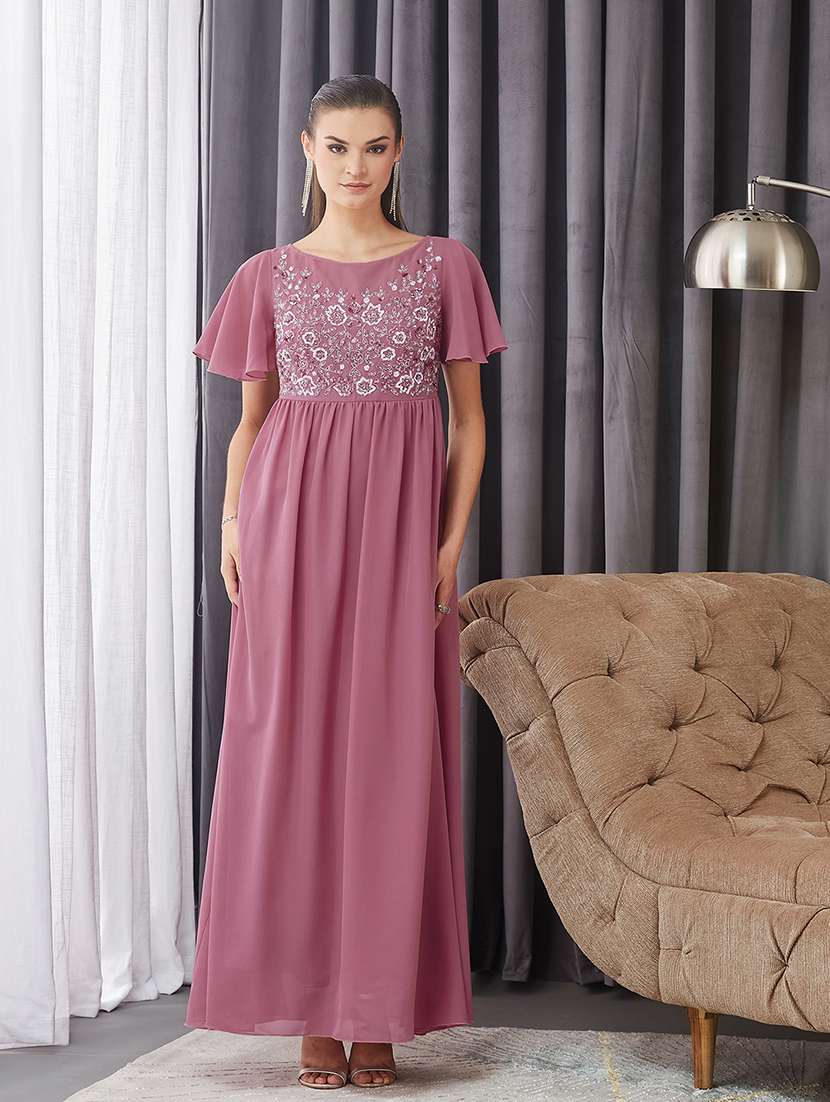 women embellsihed flute sleeve fit & flare dress