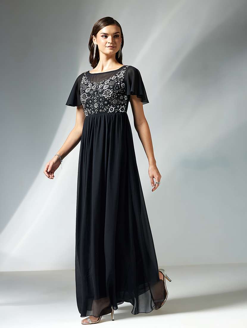 women embellished flute sleeve fit & flare dress