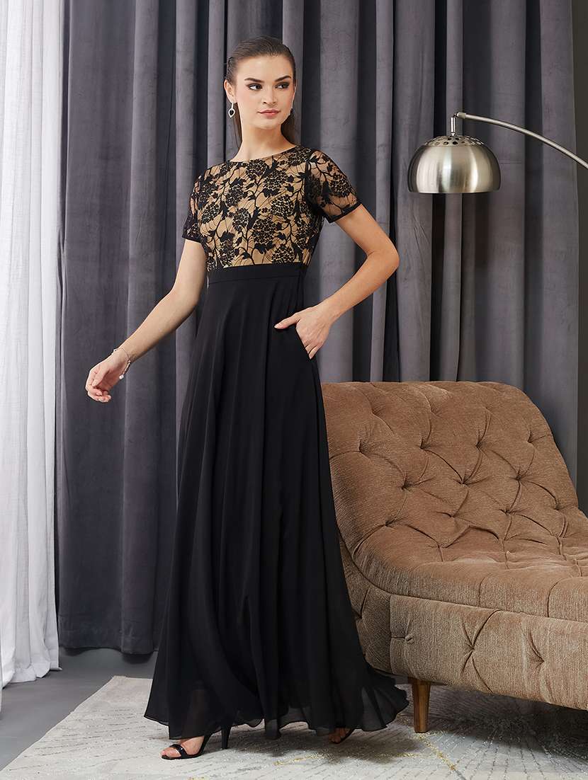 women short sleeve lace fit & flare dress