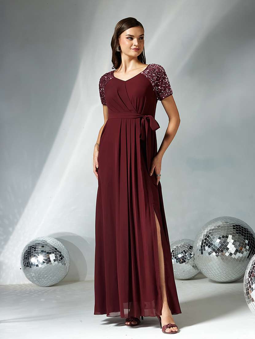 women sequined short sleeve wrap dress