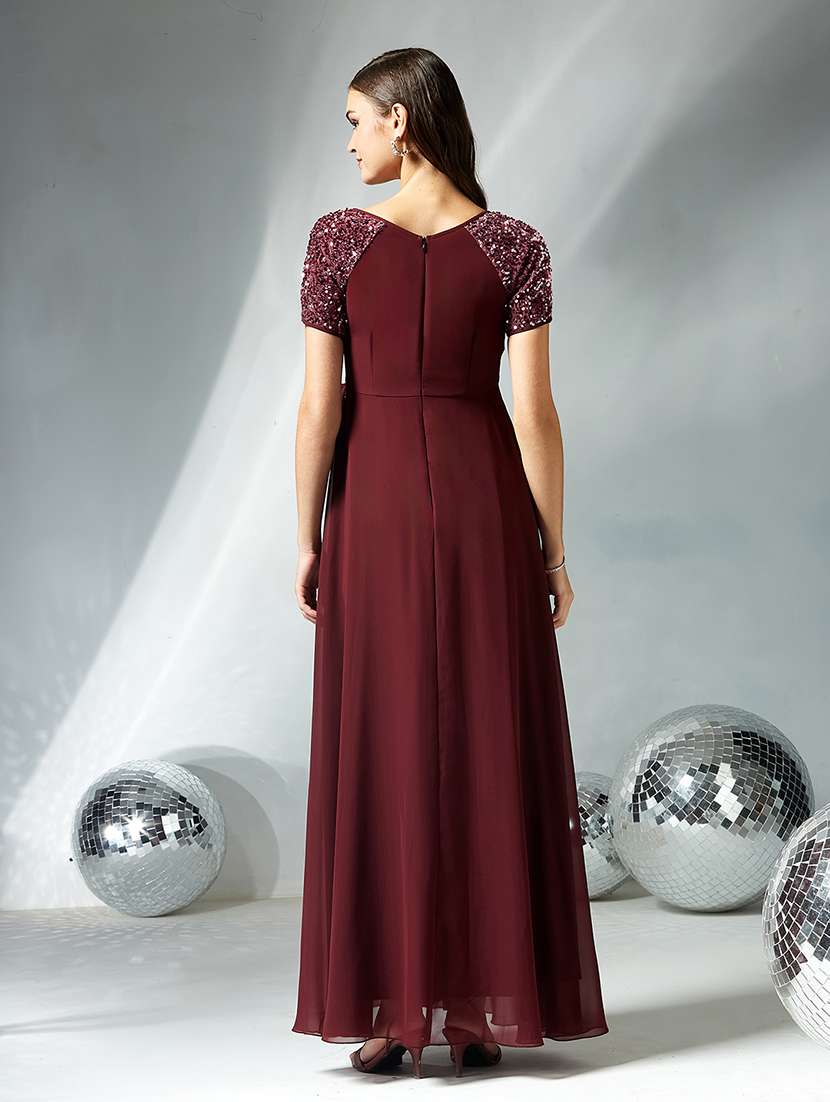 women sequined short sleeve wrap dress - 22363606 -  Standard Image - 3