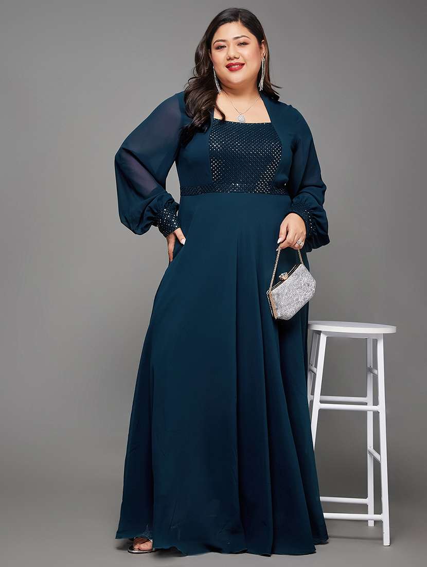 women plus size  embellished puff sleeve dress