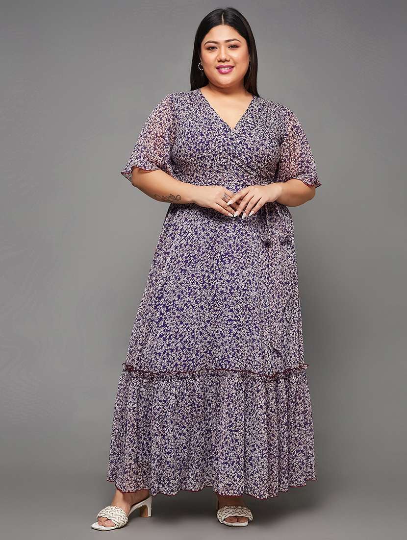 women plus size printed tiered dress