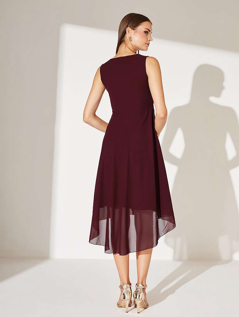 women solid sleeveless high low dress - 22363632 -  Standard Image - 3