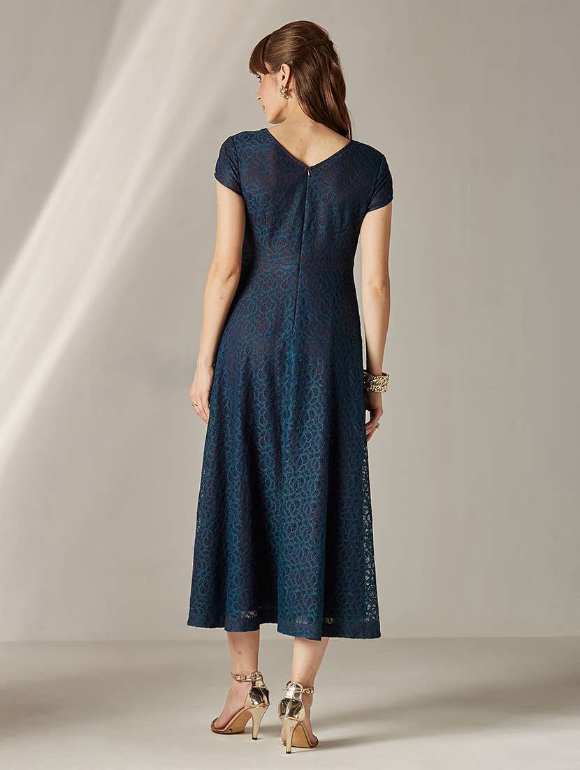 women self designed lace fit & flare dress - 22363655 -  Standard Image - 3