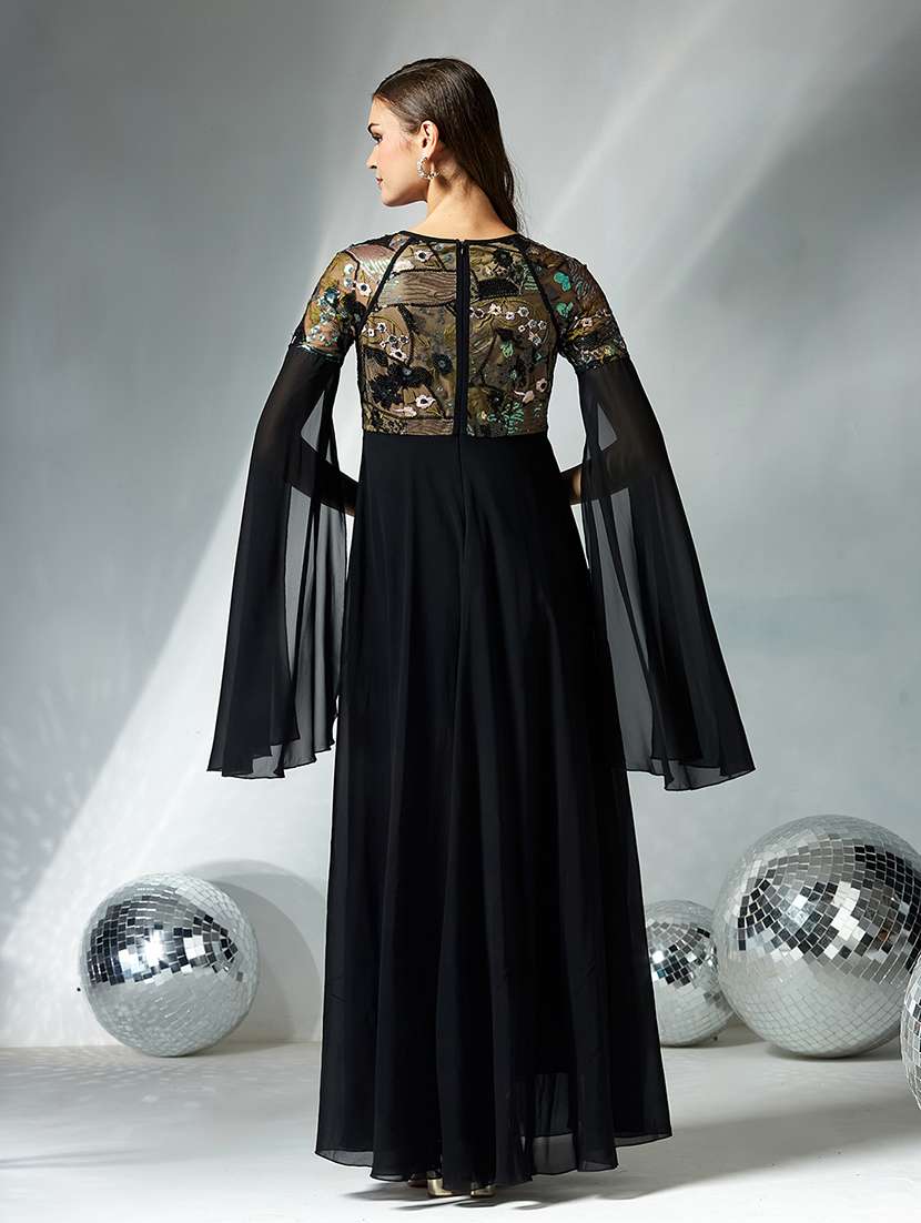 women embellished cape sleeve fit & flare dress - 22363660 -  Standard Image - 3