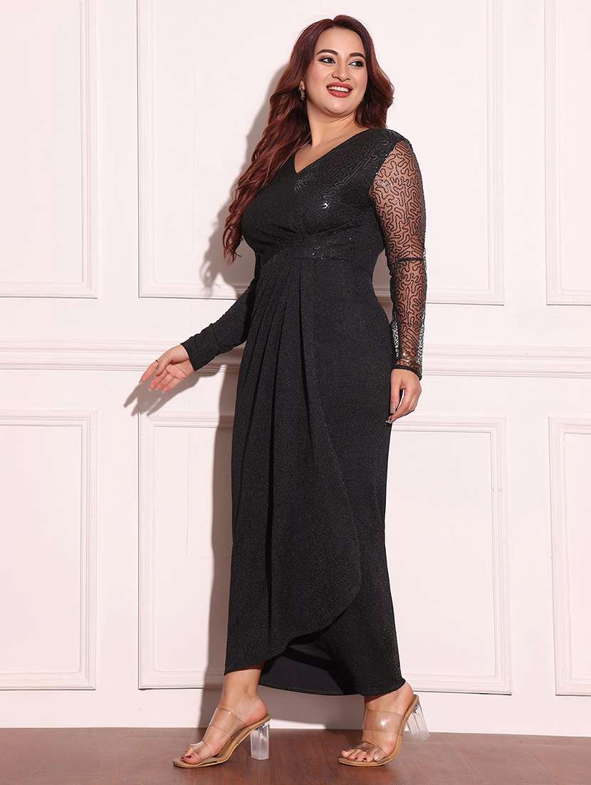 Women Self Desigend Long Sleeve Wrap Dress - 22363666 -  Standard Image - 3