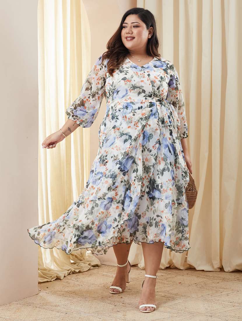 women plus size floral printed wrap dress